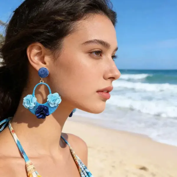 Wholesale Bohemian Two Tone Splicing Raffia Stud Earrings For Women With KC Golden Plated And Copper Posts