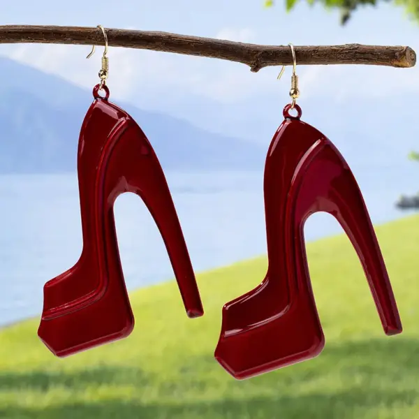 Wholesale Exaggerated Red Electroplated Alloy Heels Ear Hook Earrings For Women With KC Golden Plated Finish