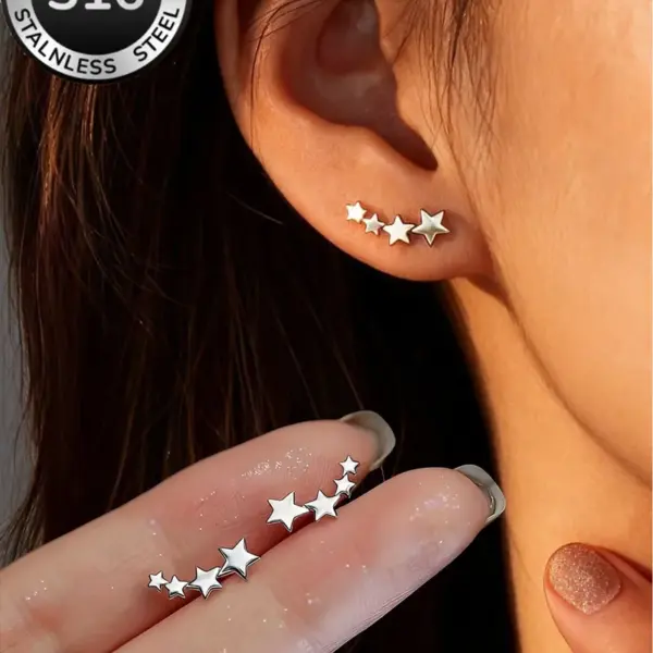 Wholesale Pentagram Electroplated Stud Earrings For Women In SUS316 Stainless Steel With 18K Real Gold PVD Coated Plating And 0.03µm Thickness