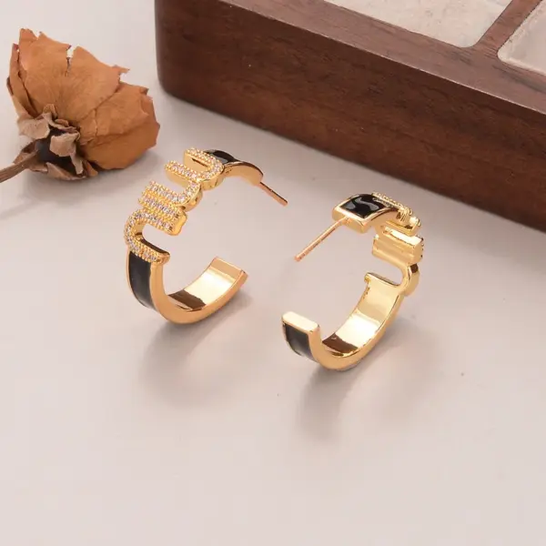 Wholesale Hypoallergenic Letter Stud Earrings For Women In Copper With KC Golden UV Plating And Zircon Inlay