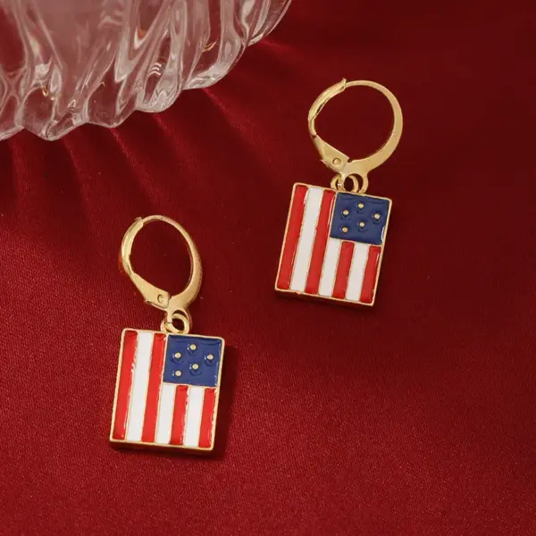 Wholesale USA Independence Day Flag Ice Cream Star Apple Flag Earrings Jewelry Five-Piece Set Women's Fashion Accessories