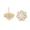 Wholesale 14K Real Gold Plated Copper Flower Stud Earrings With Zircon Inlay Featuring 925 Sterling Silver Ear Pins In New Style
