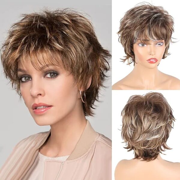 Wholesale Old People's Wig Gradient Grey White White Wig Headgear Women's Short Roll Chemical Fiber Headgear