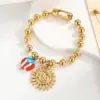 Wholesale National Flag Vacuum Plating (In Furnace) 24K Real Gold 304 Stainless Steel No Inlay Material Handmade Ball Chain Bracelet Unisex