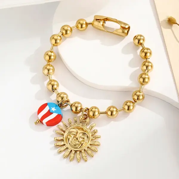 Wholesale National Flag Vacuum Plating (In Furnace) 24K Real Gold 304 Stainless Steel No Inlay Material Handmade Ball Chain Bracelet Unisex