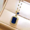 Wholesale Square Claw Setting Pendant Necklace For Women In Copper With KC Golden Plated Water Plating And Zircon Inlay, Featuring Lip Chain