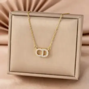 【8343】Full Diamond CD Necklace【gold】