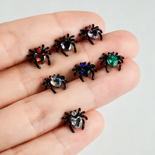 Wholesale 1 Piece Lip Rings Hip-Hop Hawaiian Tropical Heart Shape Spider 304 Stainless Steel Polishing Inlay Zircon 18K Gold Plated Lip Rings Ear Cartilage Rings & Studs Nose Rings & Studs