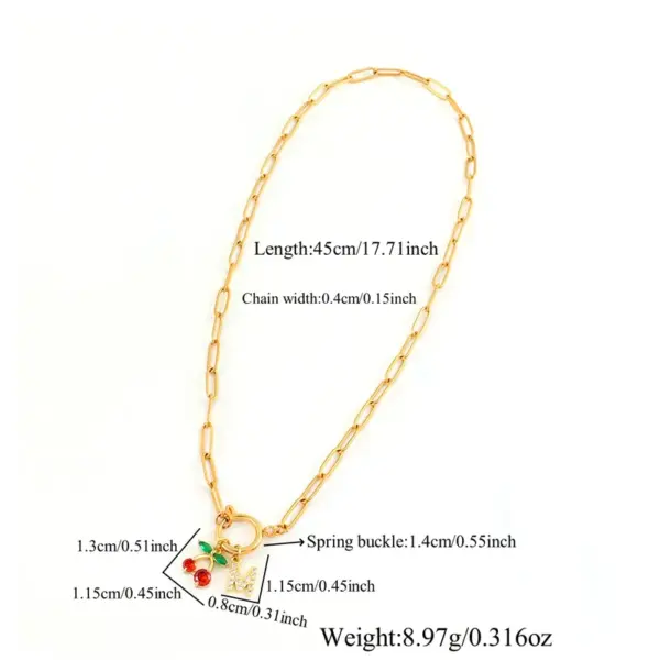 Wholesale Vacuum Plating 18K Real Gold Plated Letter Cherry 201 Stainless Steel Copper Sweet Simple Style Classic Style 201 Stainless Steel Spring Ring Trigger Clasp Closure Pendant Necklace