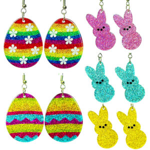 Wholesale Amazon Easter Jewelry Rabbit Colorful Shiny Acrylic Girls Earrings Shiny Oily Rainbow Earrings