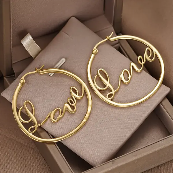 Wholesale Three-dimensional Love Earrings For Women In Copper With KC Golden Water Plating And 0.03µm Thickness
