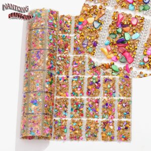 3 golden diamonds with colored gravel / Pointed bottom rhinestones with colored gravel hot melt square adhesive tape [full piece 24*40cm small square 3*4cm]