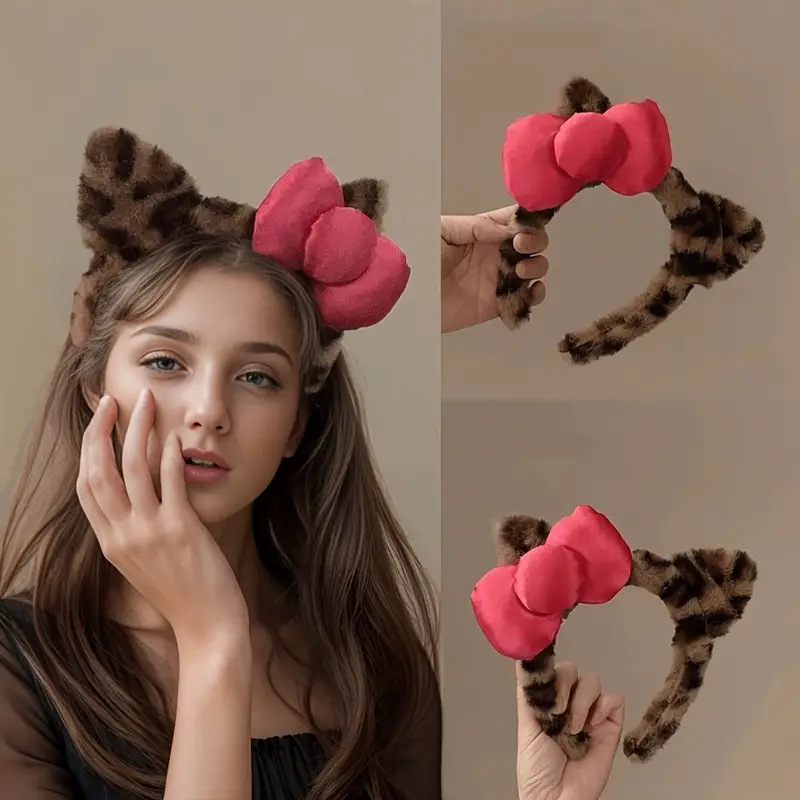 Wholesale Cartoon Style Plush Hair Band Pink Bow Decoration Hair Band Daily Wear Non-slip Headband Valentine's Day Gift