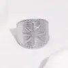 Wholesale 18K Gold Plated 304 Stainless Steel Vacuum Electroplating (In Furnace) Open Ring For Women Wide Version Eight-Pointed Star Waterproof Non-Fading Titanium Steel Jewelry