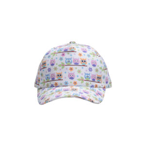 White background colorful owl-children's peaked cap / (Free size-Velcro adjustment)(52-54cm)