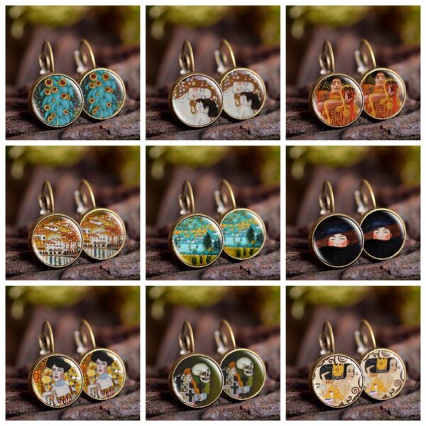 Wholesale Van Gogh's Painting Time Gemstone Earrings Ear Hooks French Hook Women's Earrings
