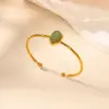 oly-7c869411240be8453aa882963238d8fc Wholesale 2pcs/set Green Natural Stone Jewelry Set 18K Gold Plated Stainless Steel Open Bracelet Earrings Waterproof Simple Style Basic Two-Piece Natural Stone Jewelry Set Accessories Wholesale Christmas Birthday Gift Choice