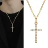 Wholesale Unisex Cross Pendant Necklace In Copper With Rhinestones, Electroplated Finish, Featuring A Durable Cable Chain