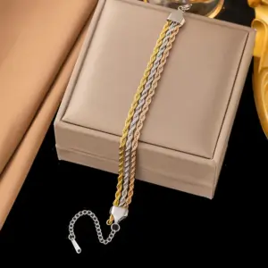 23 [Ae2059] Three-Layer Hemp Flowers Chain Bracelet Three Colors