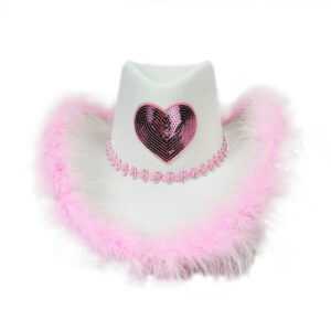 Pink fur white love cowboy hat / One size fits all