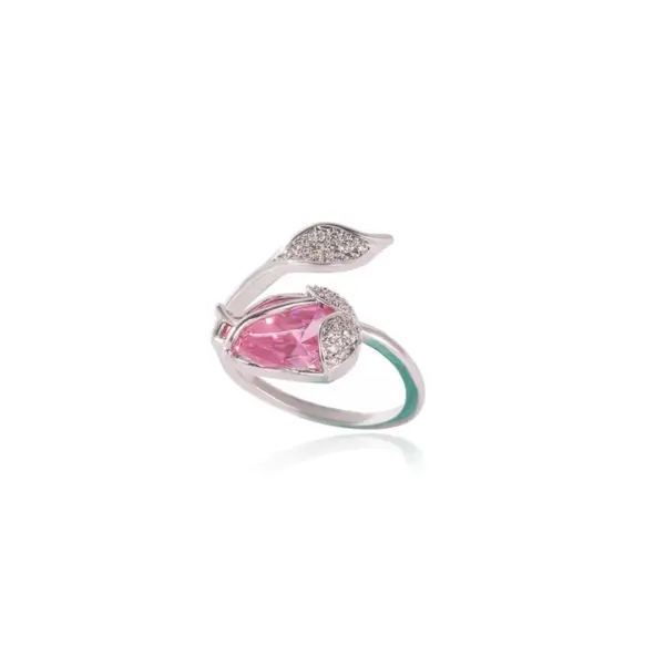 Wholesale Petal Open Ring For Women Featuring Natural Stone Inlay With 18K Real Gold Plated Copper And Water Plating Stone Texture