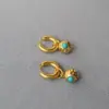 Wholesale Retro Faux Aged Texture Copper Ball Embedded Turquoise Elegant Personality Women's Earrings French Design Specialty Jewelry