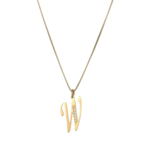Wholesale Unisex Letter Pendant Necklace In Titanium Steel With Electroplated Gold Plating And Zircon Inlay