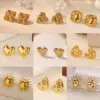 Wholesale Lucky Heart Stud Earrings For Women, Waterproof Non Tarnish 304 Stainless Steel With 18K Real Gold PVD Coated Plating 0.03µm-0.05µm