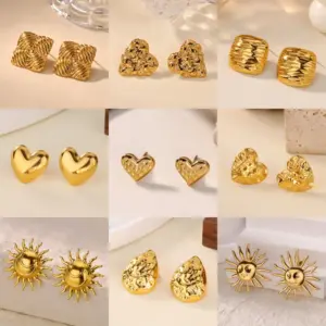 Wholesale Lucky Heart Stud Earrings For Women, Waterproof Non Tarnish 304 Stainless Steel With 18K Real Gold PVD Coated Plating 0.03µm-0.05µm