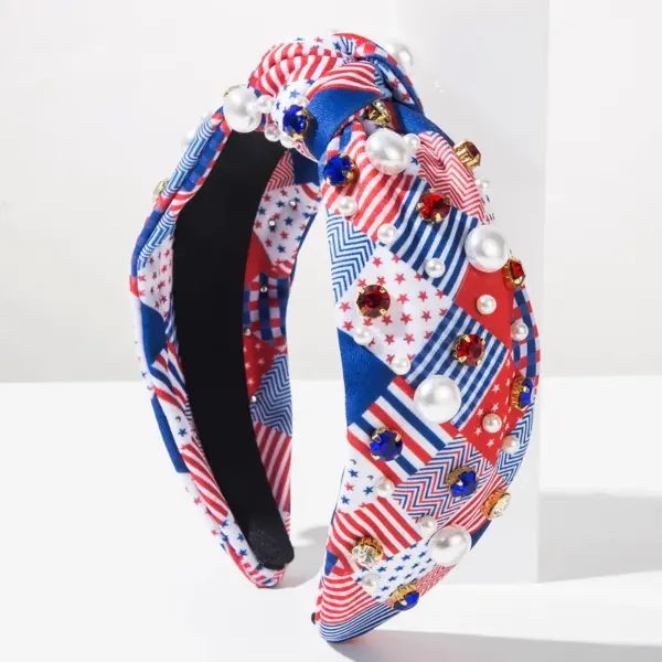 Wholesale American Flag Hair Band For Women In Red Cloth With Rhinestones, Perfect For Independence Day Celebrations