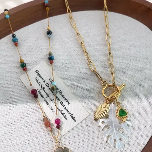 Wholesale Fresh Floral Element Feather Necklace Multifunctional Elegant Cute Handmade Titanium Steel Vacuum Gold Plated Lobster Clasp Regular Chain
