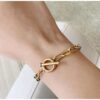 oly-7d0b800fbe0f543d2d6bc3d4ced93ab1 Wholesale fashion classic gold bracelet paper clip bracelet OT ferrule gold plated stainless steel oval chain bracelet for women