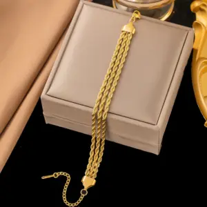 22 [Ae2056] Three-Layer Hemp Flowers Chain Bracelet / Gold