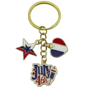 Gold Blue American Independence Day Heart and Star Keychain - 6.8g - ER1670