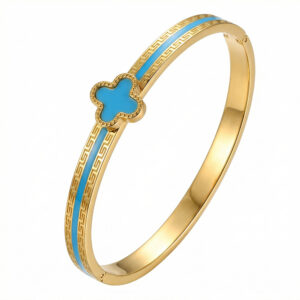 Four-flower light blue epoxy / True gold plating in full-body stainless steel furnace
