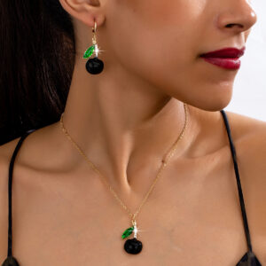 Wholesale 3 Pieces/Set Fashion Elegant Luxury Rhinestone Cherry Necklace Earrings suit Girlfriend Valentine's Day Jewelry
