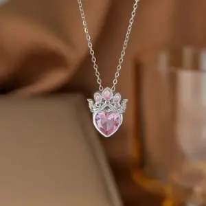 【8160】Full Pink Diamond Crown Necklace【silver】