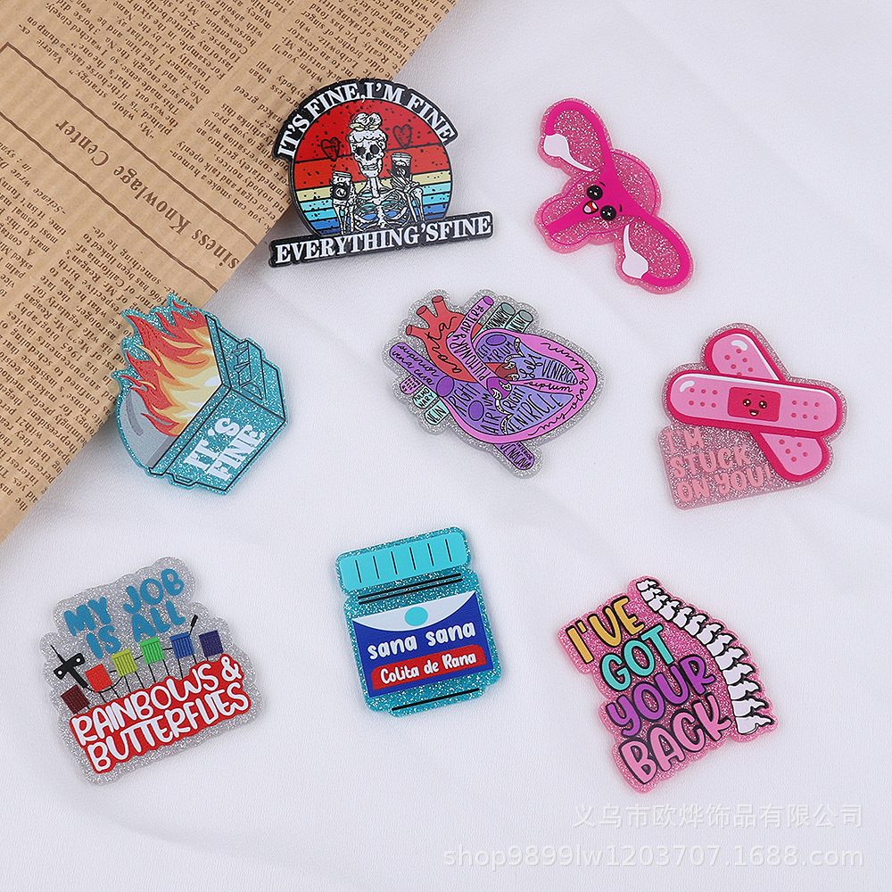 Wholesale New loose pink cartoon organ beverage bottle personalized bag jewelry acrylic pin cute DIY patch