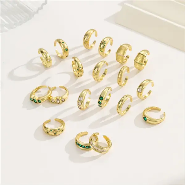 Wholesale Unisex U Shape Open Ring In Copper With Electroplated Gold Plating And White Zircon Inlay