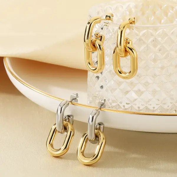 Wholesale Fashionable Geometric Pattern Stainless Steel 18K Gold Plated Hollow Chain Earrings For Women Versatile Daily Wear Jewelry