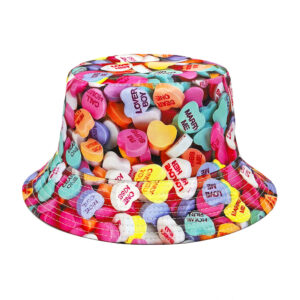 Wholesale European and American Valentine's Day Love Candy Printed Fisherman Hat Couple Outdoor Sun Hat Children's All-match Double-sided Basin Hat
