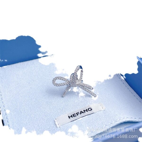 Wholesale Square Sterling Silver Ribbon Bow Ear Buckle Light Luxury Women's Valentine's Day Gift