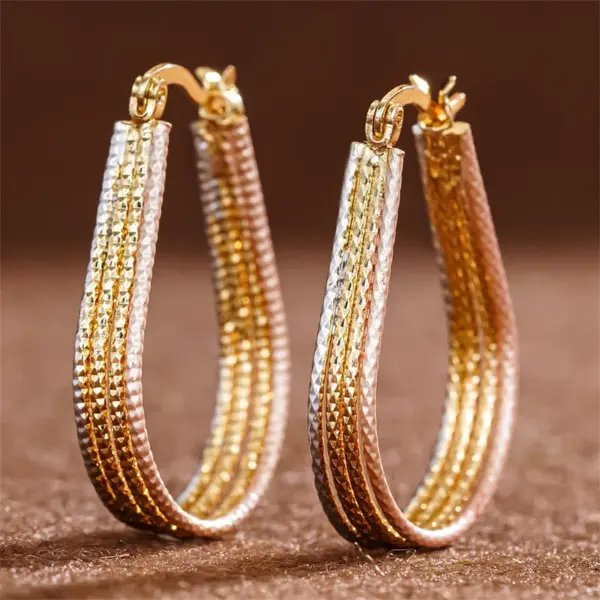 Wholesale Three-dimensional Geometric Earrings For Women In Copper With KC Golden Water Plating And 0.03µm Thickness
