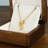 Wholesale New Sparkling Tassel Square Pendant Accessories Titanium Steel Necklace Niche Design Sense High-End Micro-Inlaid Zirconia Clavicle Chain Electroplated (Including Color Retention Layer)