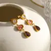 Wholesale Oval Stud Earrings For Women With Bezel Setting, 18K Real Gold Plated 304 Stainless Steel, PVD Coated Featuring Zircon Inlay