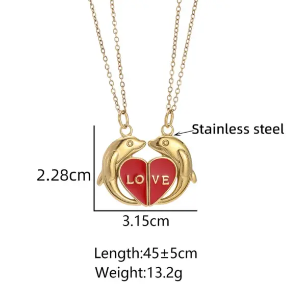 Wholesale Sweet Couple Necklaces For Valentine’s Day Featuring Heart Shape Design In Titanium Steel, 1 Pair, Golden
