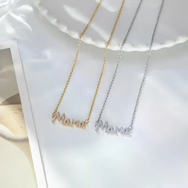Wholesale Mama Letter Titanium Steel Plating Rhinestones Necklace