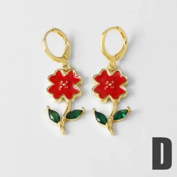 Wholesale 18K Gold Plated Copper Jewelry Oil Drop Rose Flower Zircon Pendant Earrings Ery72