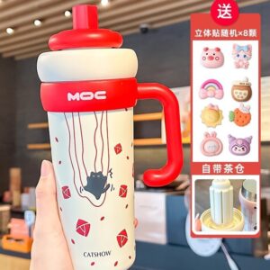 （☆316 stainless steel ceramic covered liner●Tea and water separation) red 750ml + [8 doll stickers + stickers + cup brush] / 750ml