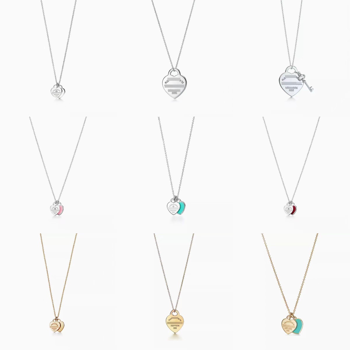 Wholesale T's Double Heart Brand Heart-shaped Necklace Pendant Epoxy Diamond Gold-plated Love Dijia Clavicle Chain Factory Direct Sales